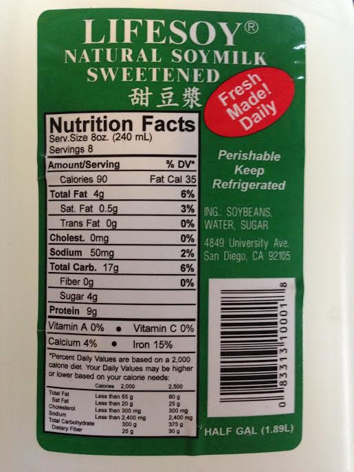 Soy Milk, Nutrition, Label